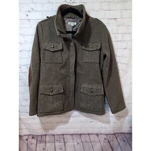 Orvis Women’s Outdoor Field Jacket Medium Brown Poly Acrylic Zip Elbow Patches